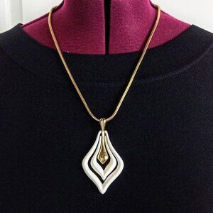 Jonette Jewelry White Enamel Teardrop Pendant Gold Snake Chain Necklace
